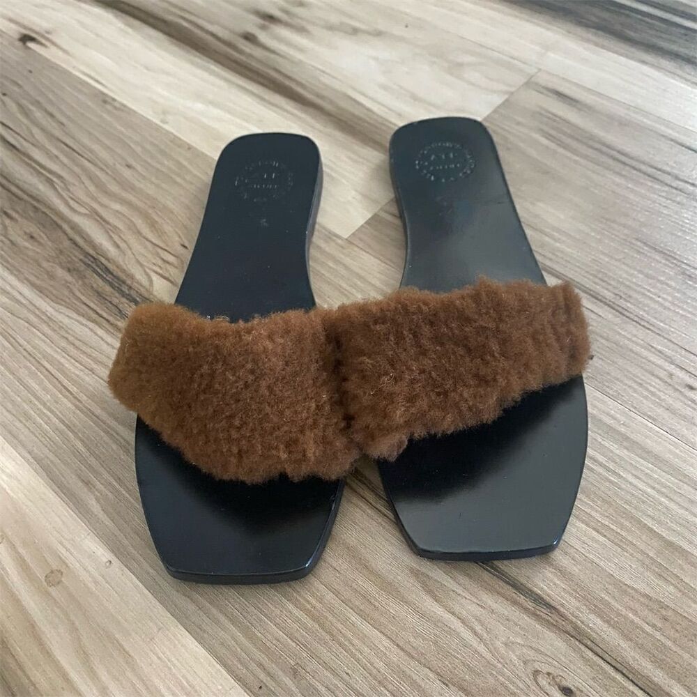 ATP Women's Brown Faux Fur Slide Sandals Size 37 Casual Flat